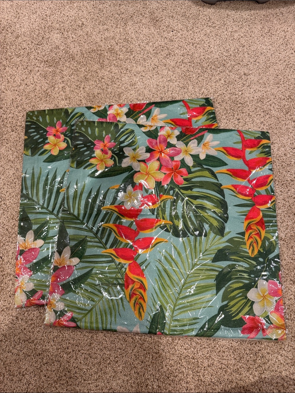 Tropical Floral Accent Pillow Cover in Teal and Red